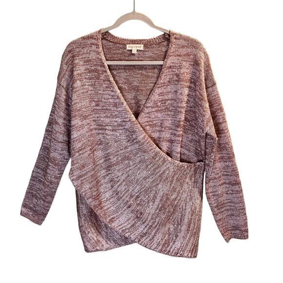 Song n Spirit Cross Over Wrap Sweater Sequins Pink Sprinkled Size M Knit Cozy - Picture 1 of 12